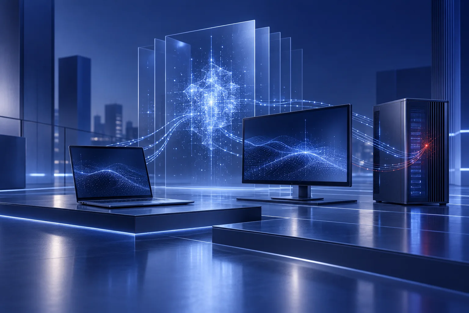 Conceptual connected endpoint fleet with activity signals flowing toward an analysis layer